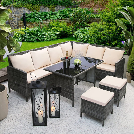 The Oxford 6 Seater Rattan Garden Furniture Set With Cream Cushions