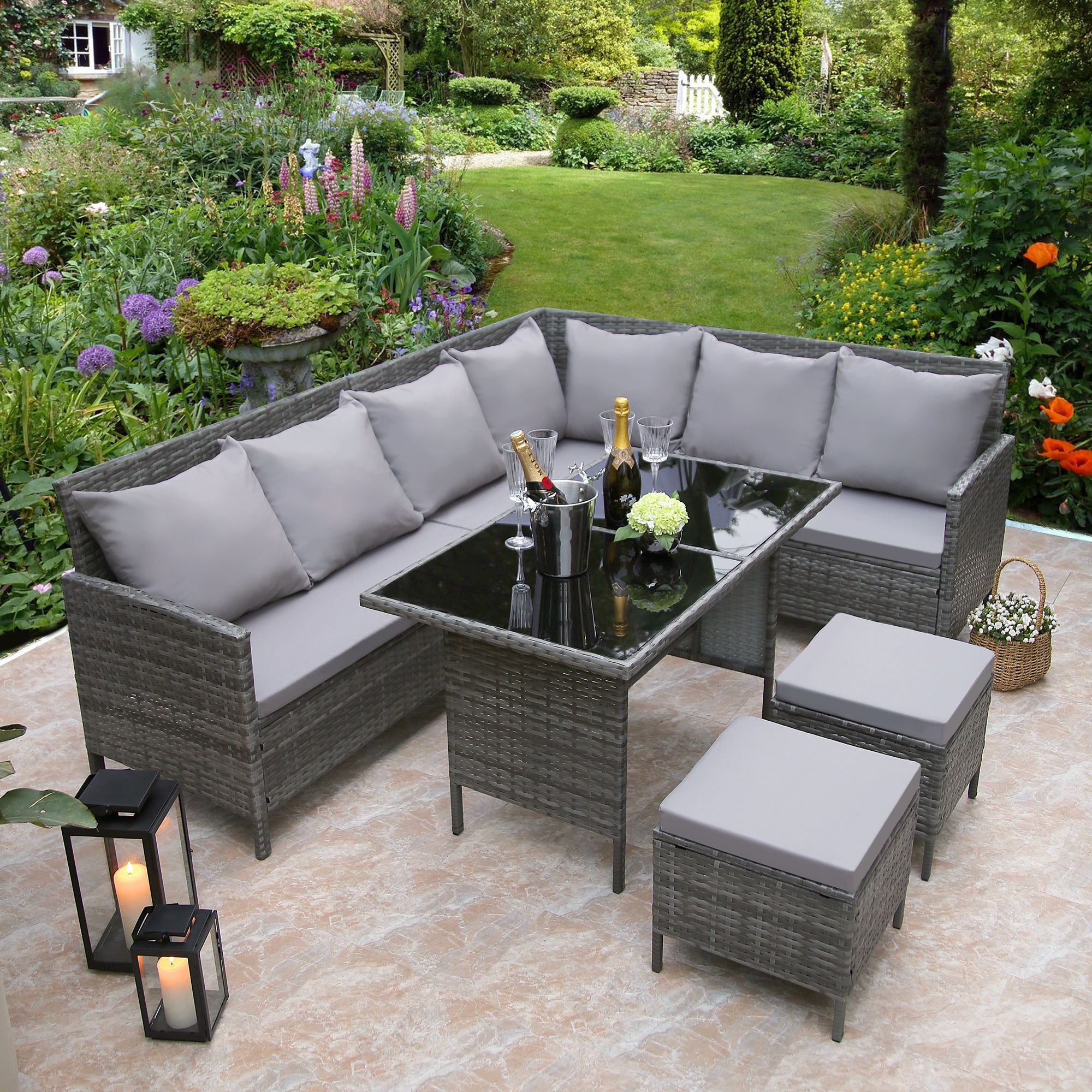 Garden sofa store grey rattan